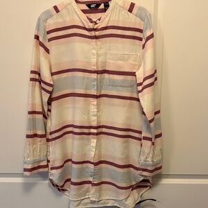 Lands' End Burgundy and Cream Striped  Tunic Shirt Size Tall